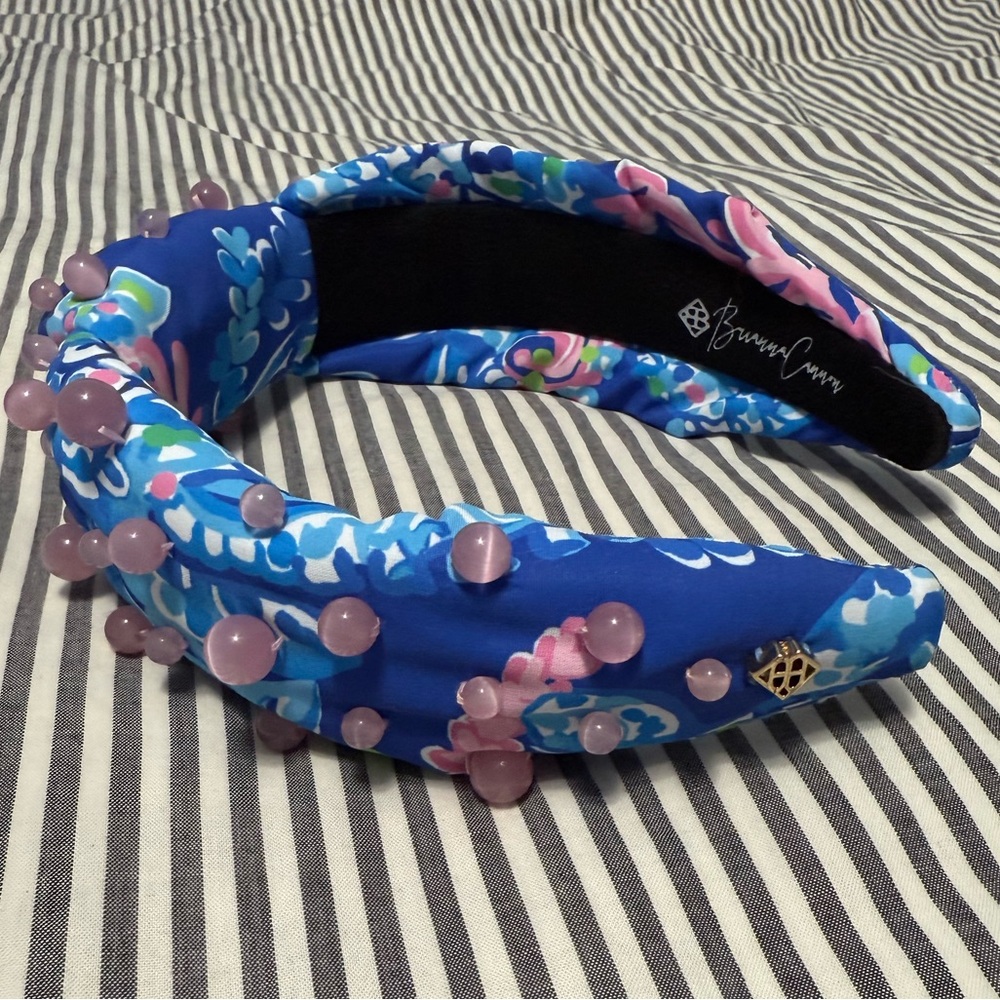 Brianna Cannon Blue Headband Pink Beads